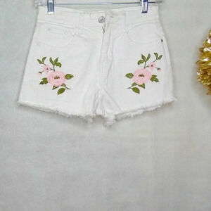 Musette Shorts White Floral Light Wash Frayed XS